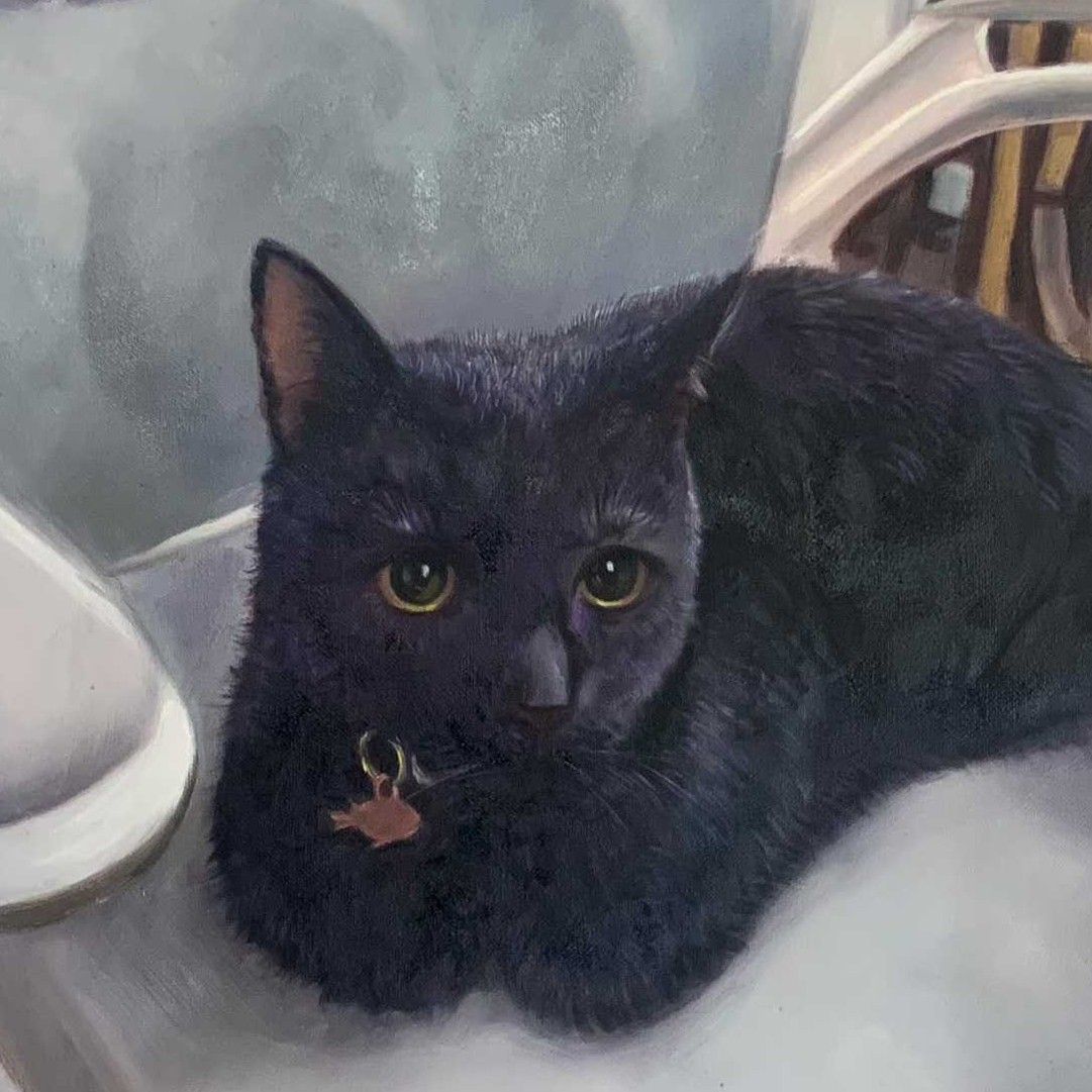 Hand-painted portrait of a Black Cat, showing the breed's coat and expression