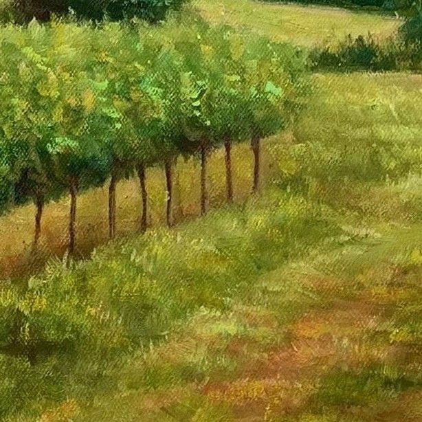 Close-up of the hand-painted painting: the focal point of the composition