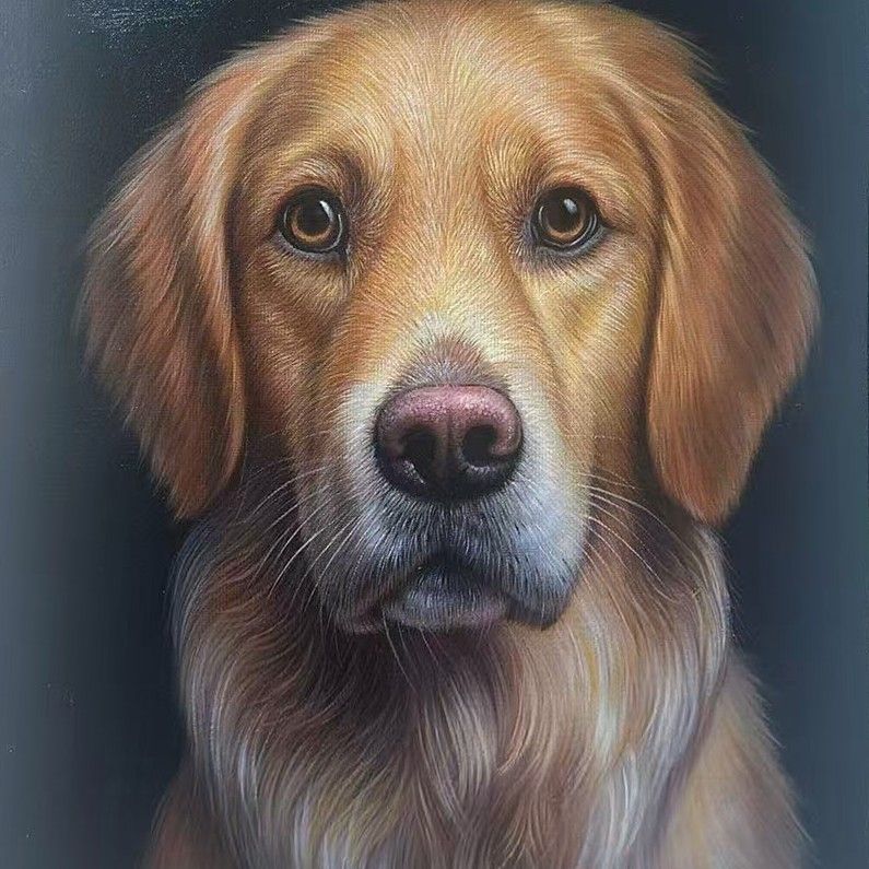 Hand-painted portrait of a Golden Retriever, showing the breed's coat and expression